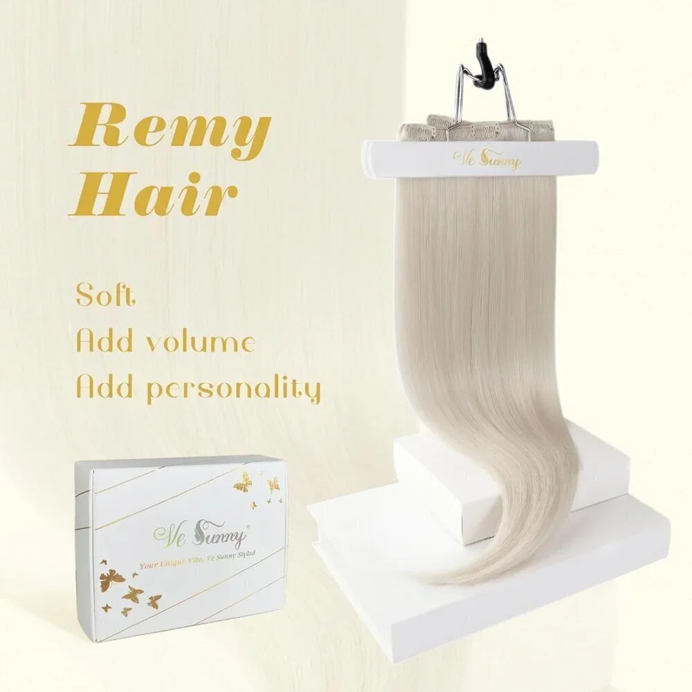 Clip in Hair Extensions Platinum Blonde Human Hair Clip in Extensions Straight H